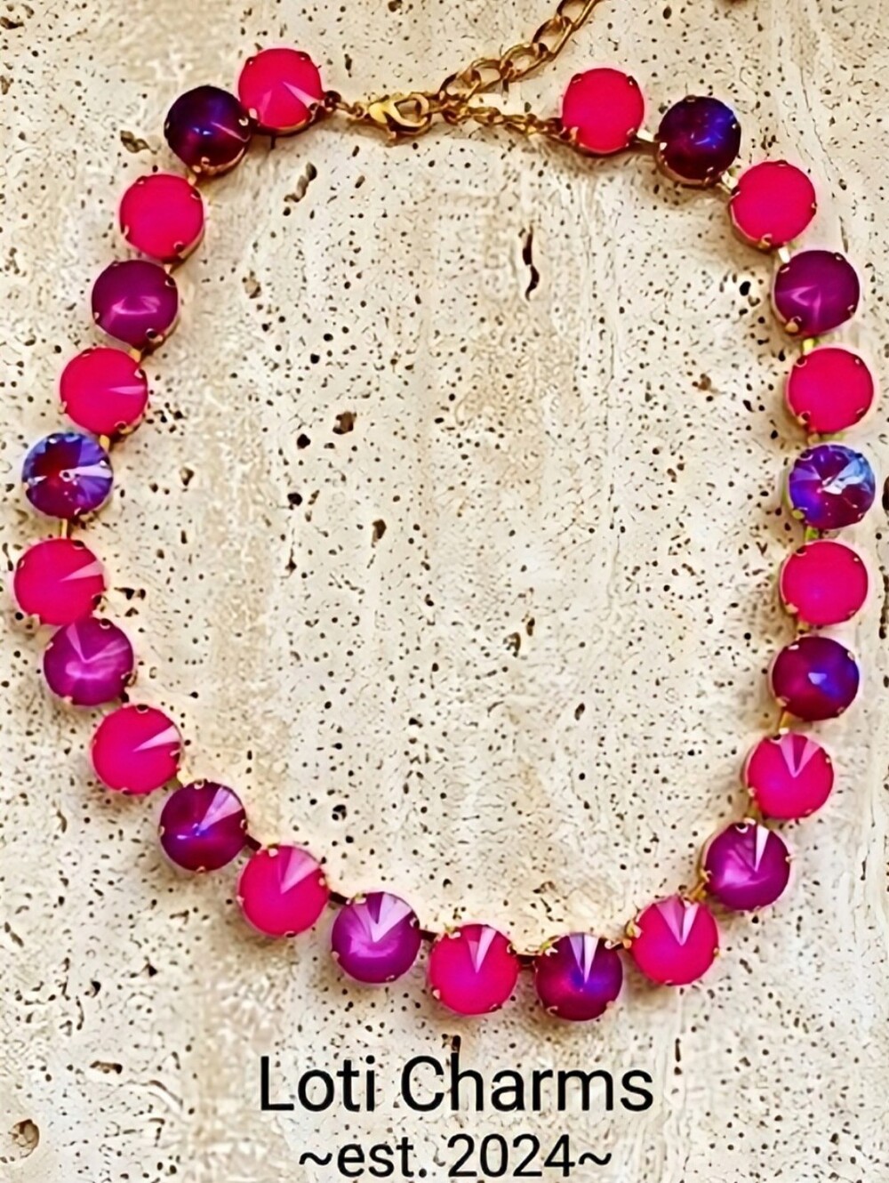 Neon Fuchsia Stardust Glow In The Dark Crystals Classic Necklace 18K Gold Plated